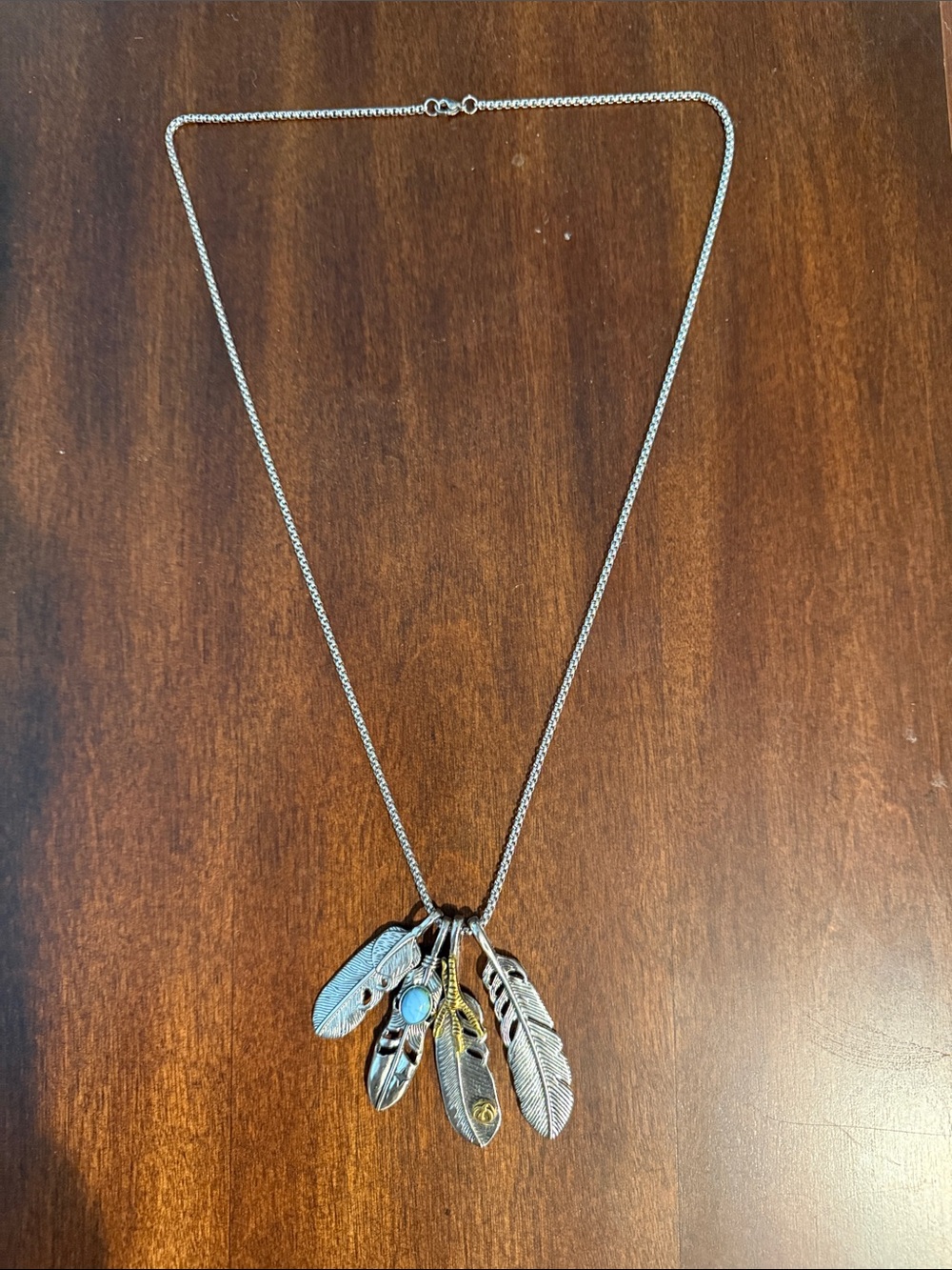 Sterling-Style Multi-Feather Charm Necklace in Silver